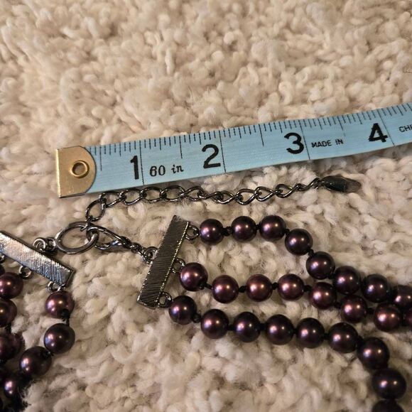 Coldwater Creek Purple Pearl & Blue Agate 3 strand Necklace - Picture 7 of 8